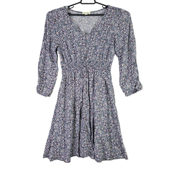 Womens Indigo Rose Multicolor Floral Dress V Neck Long Sleeve 100% Rayon Size XL - Picture 1 of 10